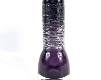 Bengt Edenfalk Skruf Art Glass Vase – 1960s Spun Series, Purple & Clear