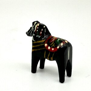 Miniature Black Dala Horse, Swedish Folk Art Hand Painted Wood Sculpture image 4