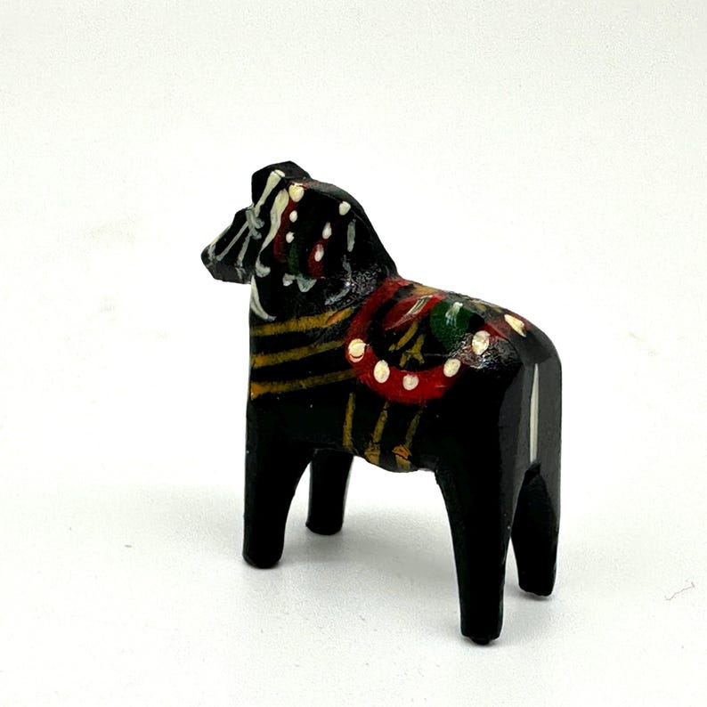 Miniature Black Dala Horse, Swedish Folk Art Hand Painted Wood Sculpture image 4