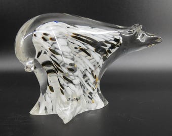 Scandinavian Art Glass Polar Bear – Vintage Fåglavik Sweden Crystal Figurine, Mid-Century Animal Sculpture
