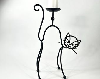 Vintage Gunnar Ander Cat Candleholder: Ystad Metall Swedish Iron Design