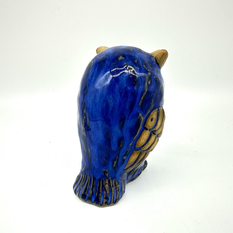 Ceramic owl figurine – blue pottery bird, 10 cm image 6