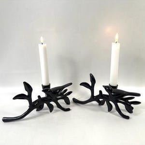 キャンドルホルダー 金属製、鳥のデザイン、彫刻的な黒色、2個セット 画像 10