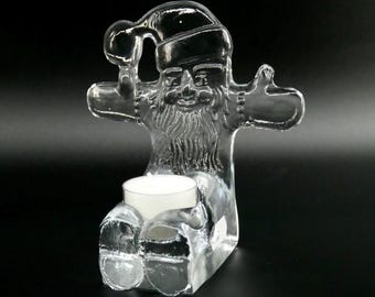 Vintage Glass Kosta Boda Santa Candle Holder – Bertil Vallien, 1970s Swedish Christmas Decor