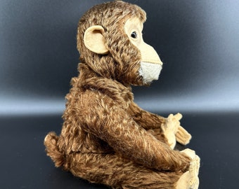 Vintage Schuco Yes/No Monkey, 1950s Mohair Jointed Toy, 13in