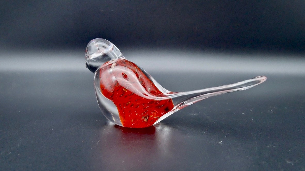 Vintage Glass Red Cardinal Bird, Handmade and Designed by FM