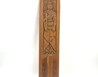 Antique Norwegian Mangling Board, Carved Laundry Paddle, Dated 1697