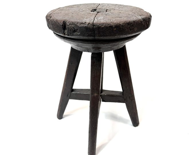 Featured listing image: Wood Stool with Rotating Seat, Rustic Lodge & Cabin Decor