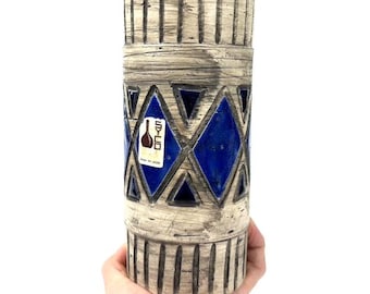 Scandinavian Pottery Vase, Blue Geometric Pattern – Siv Jacob Syco