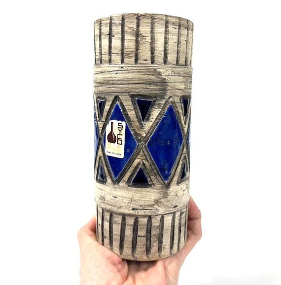 スカンジナビア陶器の花瓶、青い幾何学模様 – Siv Jacob Syco - Etsy 日本
