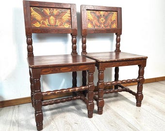 Antique Swedish Dining Chairs – Hand Painted Folk Art Chairs, Early 20th Century