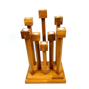 Scandinavian Floor Candle Holder, Wooden Candlestick Stand, Mid Century Decor image 2