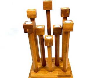 Solid wood candleholder – large vintage swedish multi-light floor candelabra