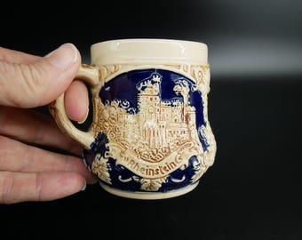 Rare Vintage Ornate Rheinstein, Pfalz, Ehrenfels Ceramic Beer Mug - Embossed West Germany Stein Tankard