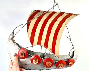 Wikinger Longship Wandkunst, Skandinavische Metall Schiff Skulptur, Nautische Dekoration