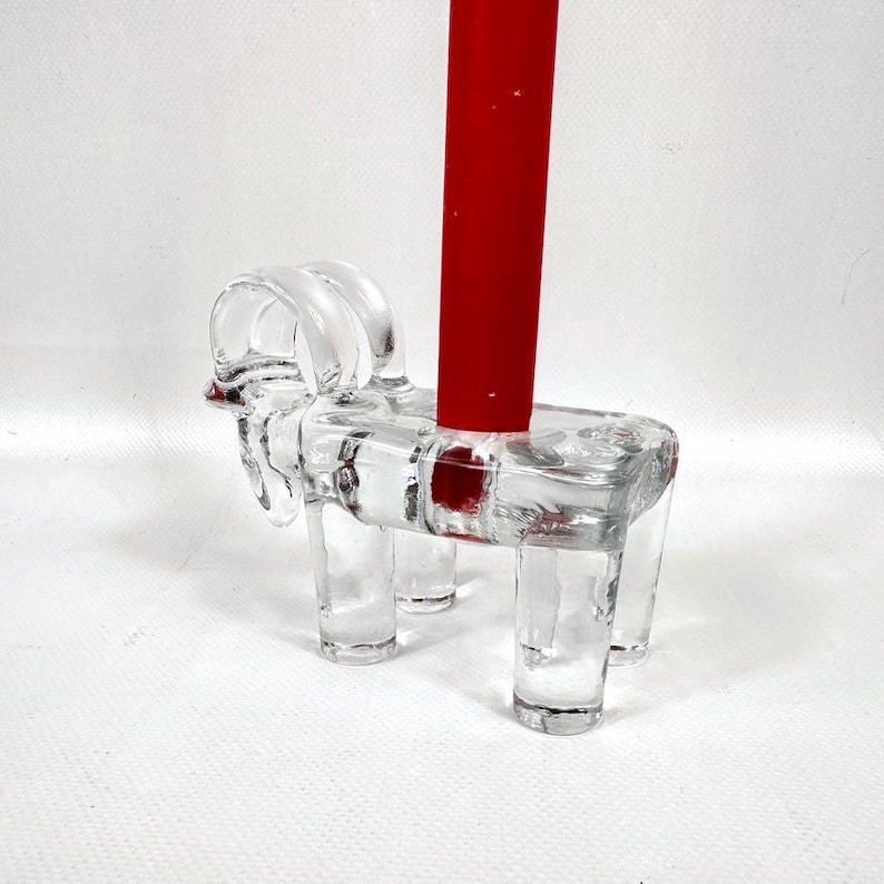 Vintage bertil vallien glass ram candleholder – kosta boda, sweden, scandinavian christmas design image 3