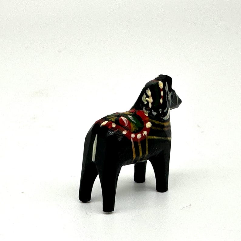 Miniature Black Dala Horse, Swedish Folk Art Hand Painted Wood Sculpture image 5
