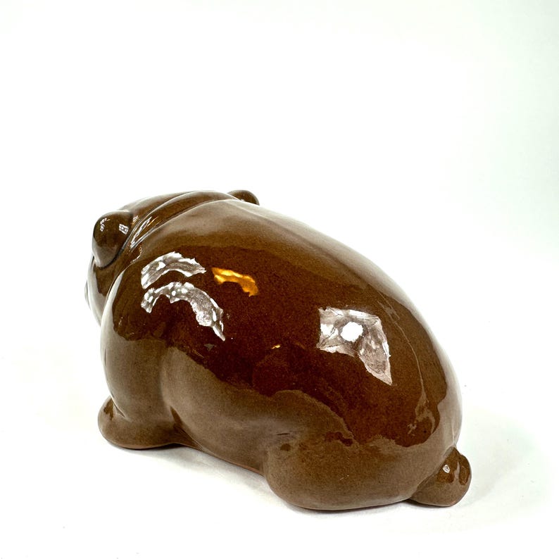 Vintage Ceramic Bulldog Figurine, Brown Glazed Dog Sculpture with Glass Eyes image 5