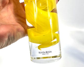 Kosta Boda Yellow Atoll Art glass Candlestick - ink swirl candleholder