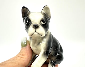 French Bulldog Figurine – Vintage Ceramic Dog, Black & White, 9 cm