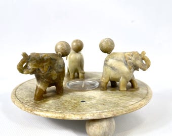 Vintage Soapstone Elephant Candle Holder – Hand-Carved Tealight Stand, Made in India