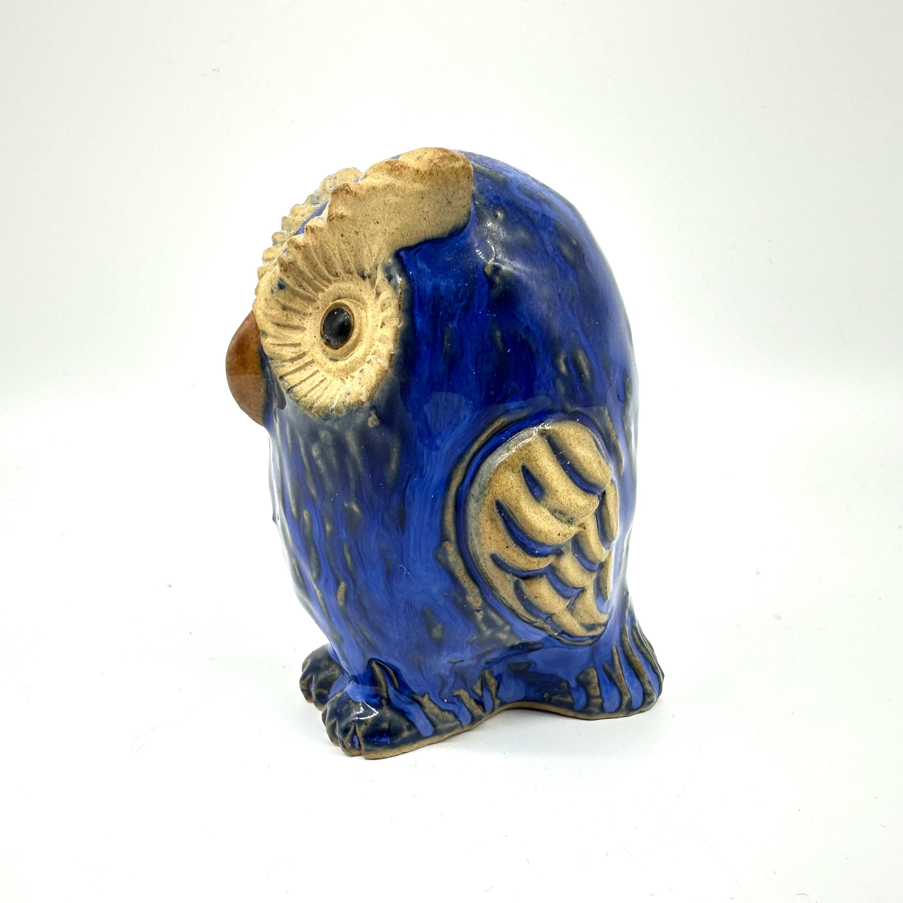 陶器のフクロウの置物 – 青い陶器の鳥、10 cm - Etsy 日本