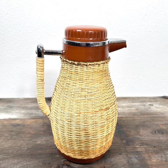 Vintage 1960s Swedish Thermos Coffee Pot with Rattan Detailing Mid  Century Modern Design