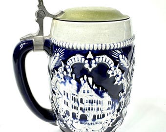 Vintage Hofbräuhaus Beer Stein: German Tankard with Pewter Lid