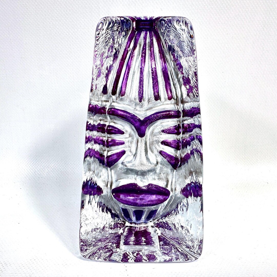 Purple Glass Face Tribal Sculpture – Sea Glasbruk, Scandinavian