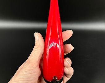 Kosta boda red chilli pepper - large hand blown glass fruit with leaf.