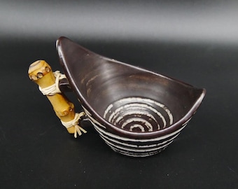 Pottery Jug Pitcher, Bamboo handle, BR Keramik Denmark, 1960s