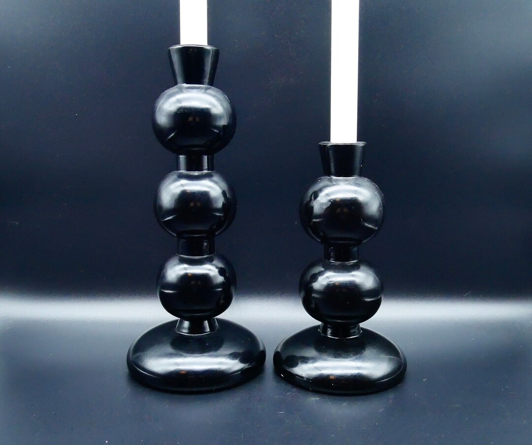 Mid Century Modern Black Candlesticks Vintage Candleholders Etsy