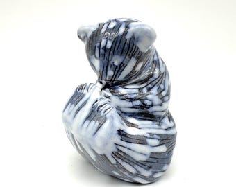 Vintage Laholm Pottery Bear – Swedish Ceramic Sculpture Figurine, Blue & White Glaze, 1960s Art Animal