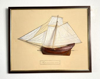 Half-Hull Ship Model – Vintage Maritime Wall Decor, France, Signed, Mid-Century