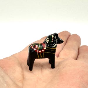 Miniature Black Dala Horse, Swedish Folk Art Hand Painted Wood Sculpture image 10