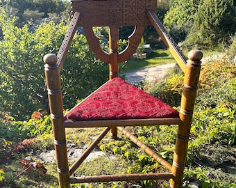 Antique Swedish Monk Chair – Hand-Carved Gothic Oak Stool c.1905