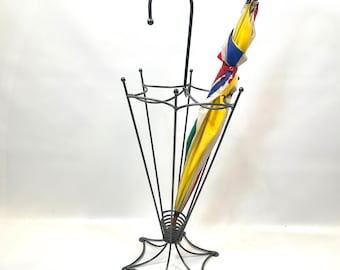 Vintage Scandinavian Metal Umbrella Stand – Mid-Century Gunmetal Hall Stand