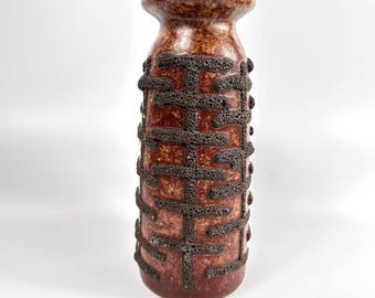 Fat lava pottery vase: east german brutalist strehla pottery