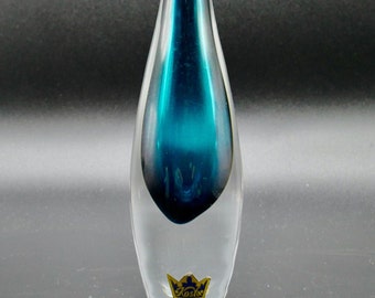 Vintage Kosta Sommerso Miniature Vase – Vicke Lindstrand, Signed Swedish Art Glass