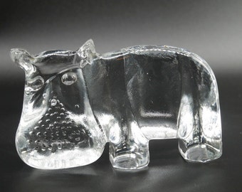 Vintage Kosta Boda Hippo – Bertil Vallien Zoo Series Art Glass Sculpture, Swedish Crystal