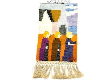 Vintage Woven Wall Hanger: Mid-Century Scandinavian Folk Art Decor