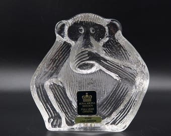 Vintage Lisa Larson Glass Monkey – Speak No Evil Figurine, Royal Krona Sweden, 1970s
