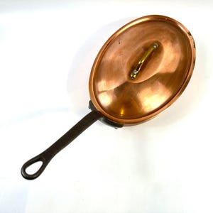 Vintage french copper pan with lid – oval tin-lined cookware, made in france