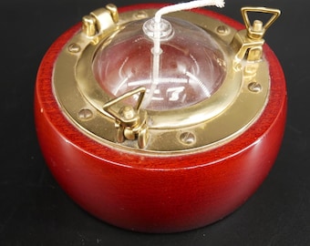 Vintage Wood & Brass Nautical Oil Lamp: Maritime Porthole Decor