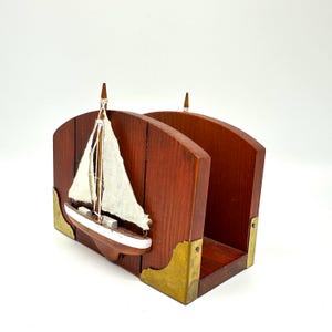 Vintage Nautical Letter Holder: 3D Sailboat Wooden Desk Organizer