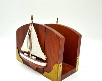 Vintage Nautical Letter Holder: 3D Sailboat Wooden Desk Organizer