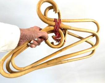 Set of 3 Bamboo Clothes Hangers, Scandinavian Bentwood Coat Hangers, Mid Century Wardrobe Storage