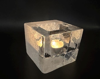 Vintage Kosta Boda “Brick” Glass Votive – White Ice Block candleholder by Anna Ehrner