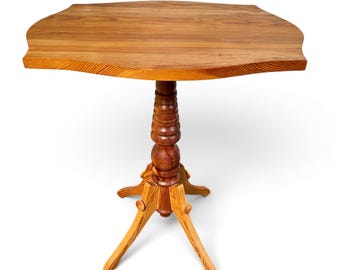 Vintage Pine Side Table, Scandinavian Turned Pedestal, Rustic Wood Furniture