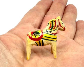 Vintage Miniature Wood Dala Horse: Hand Carved Swedish Folk Art